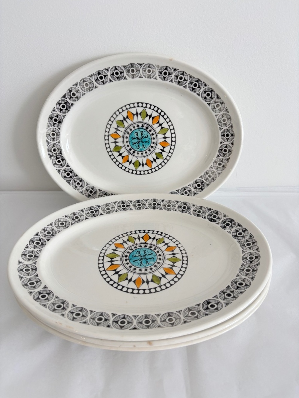 Vintage Kathie Winkle Ironstone oval platter 'Roulette' design MCM atomic style